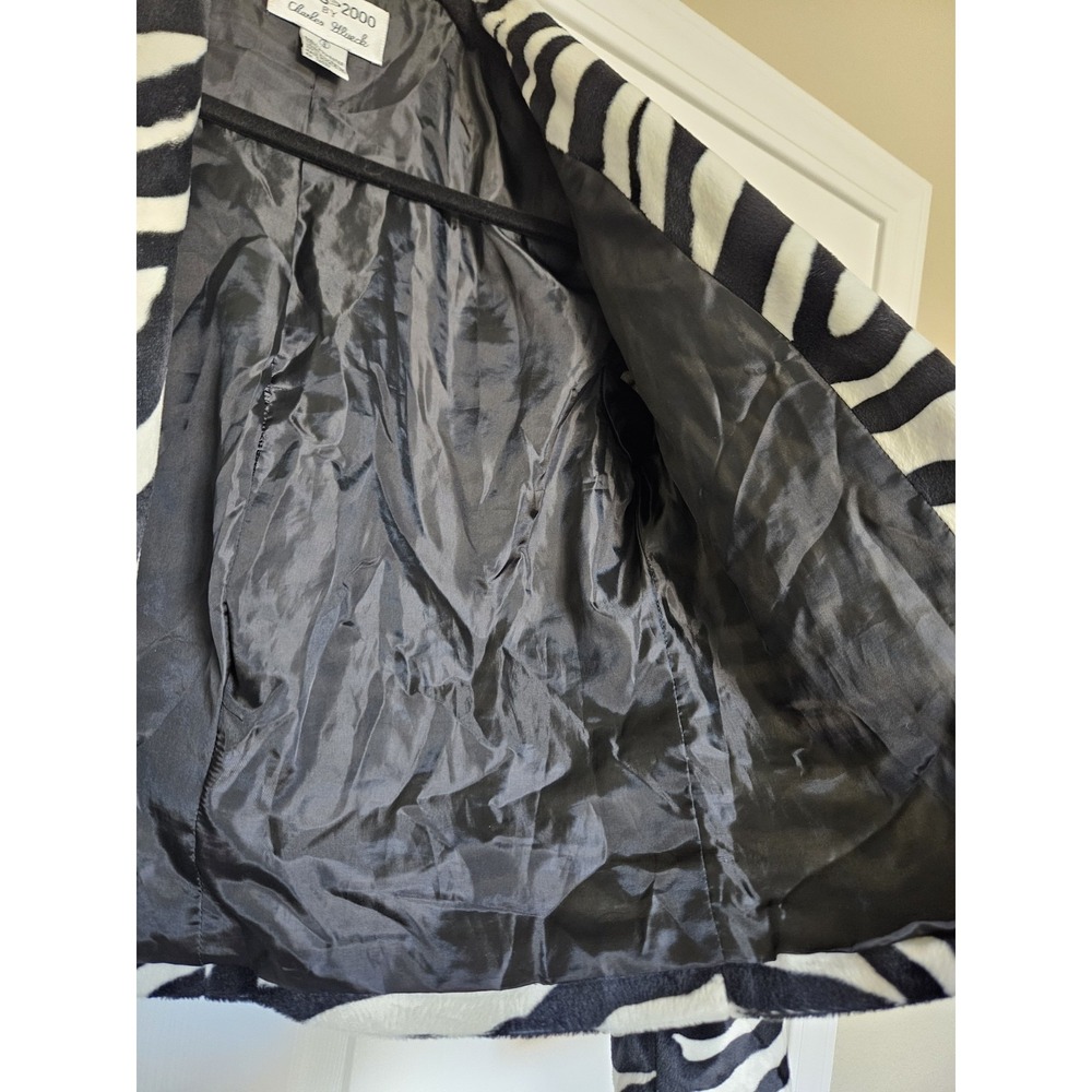 Vtg Focus 2000 By Charles Glueck Zebra B&W Tiger  Velvety Cropped Jacket 8 - Picture 7 of 14
